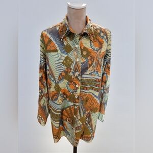 Sandy Starkman Tunic Button Down Beaded Eclectic Art To Wear Artsy Large